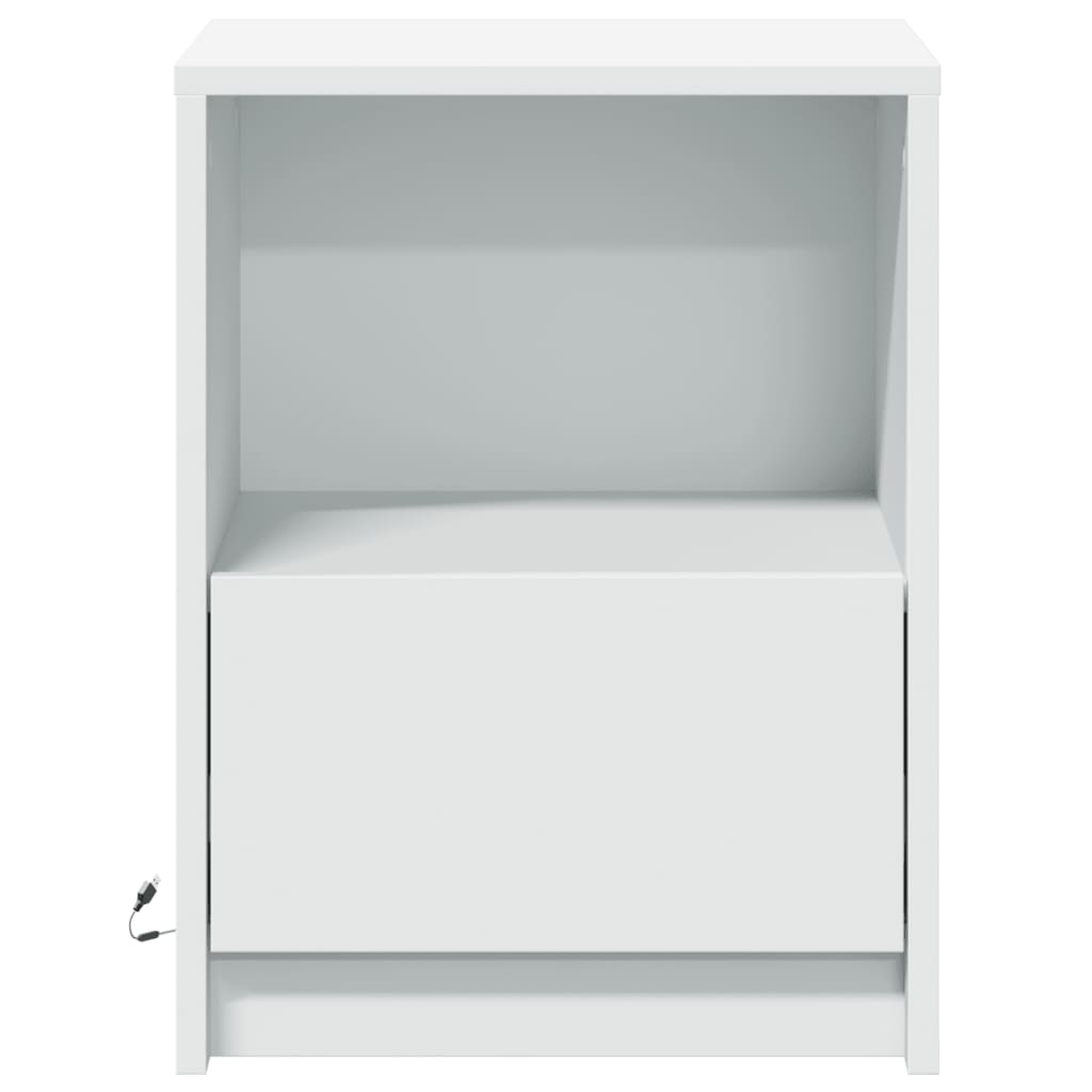 Mesitas De Noche Con Luces Led 2 Uds Madera Ingeniería Blanca_4