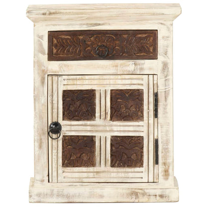Mesita De Noche De Madera Maciza De Mango Blanco 40x30x50 Cm_0
