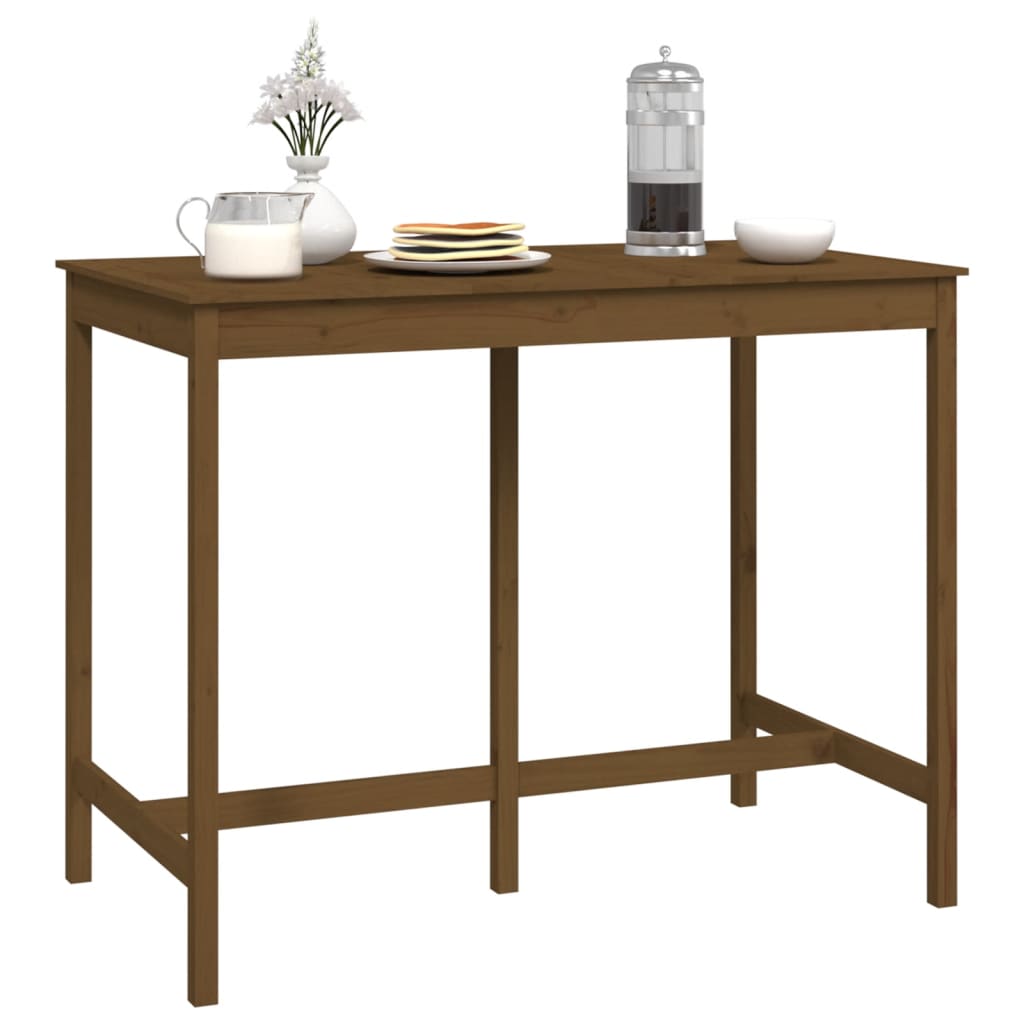 Mesa Alta De Bar Madera Maciza De Pino Marrón Miel 140x80x110cm_4