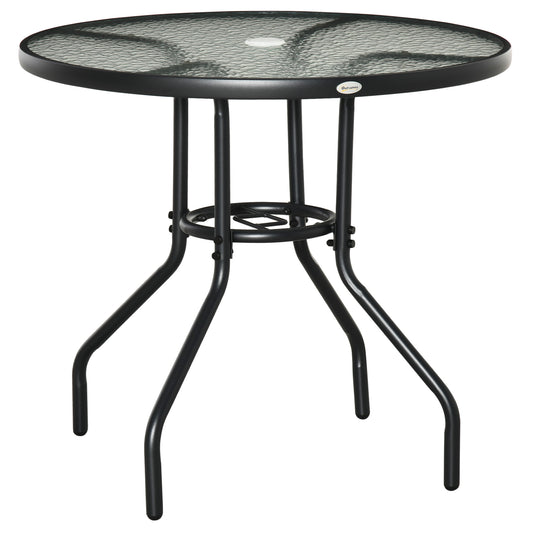 Outsunny Mesa De Jardín Redonda Ø80x72 Cm Con Agujero Para Sombrilla Negro_0