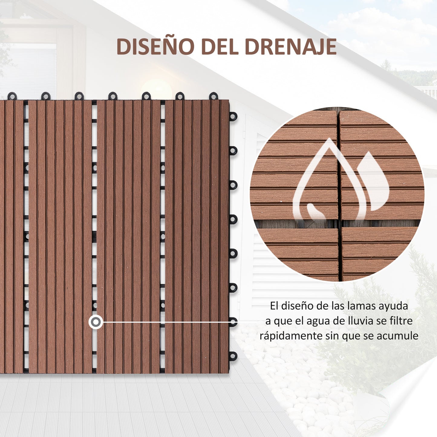Outsunny Set De 11 Piezas Baldosas De Exterior 30x30 Cm 1 M² Para Jardín Marrón_4