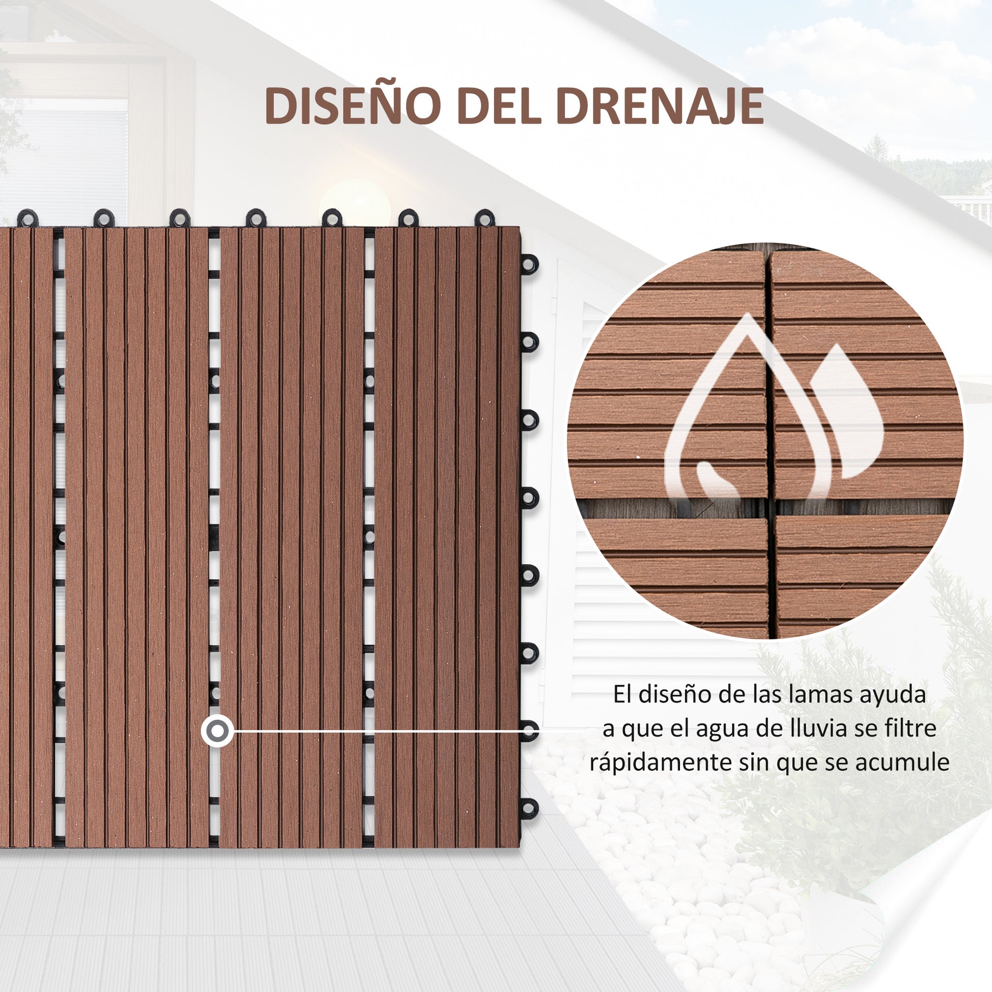 Outsunny Set De 11 Piezas Baldosas De Exterior 30x30 Cm 1 M² Para Jardín Marrón_4