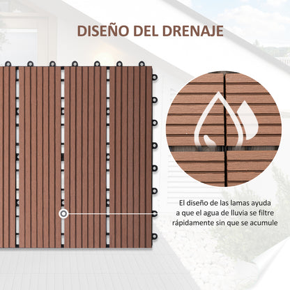 Outsunny Set De 11 Piezas Baldosas De Exterior 30x30 Cm 1 M² Para Jardín Marrón_4