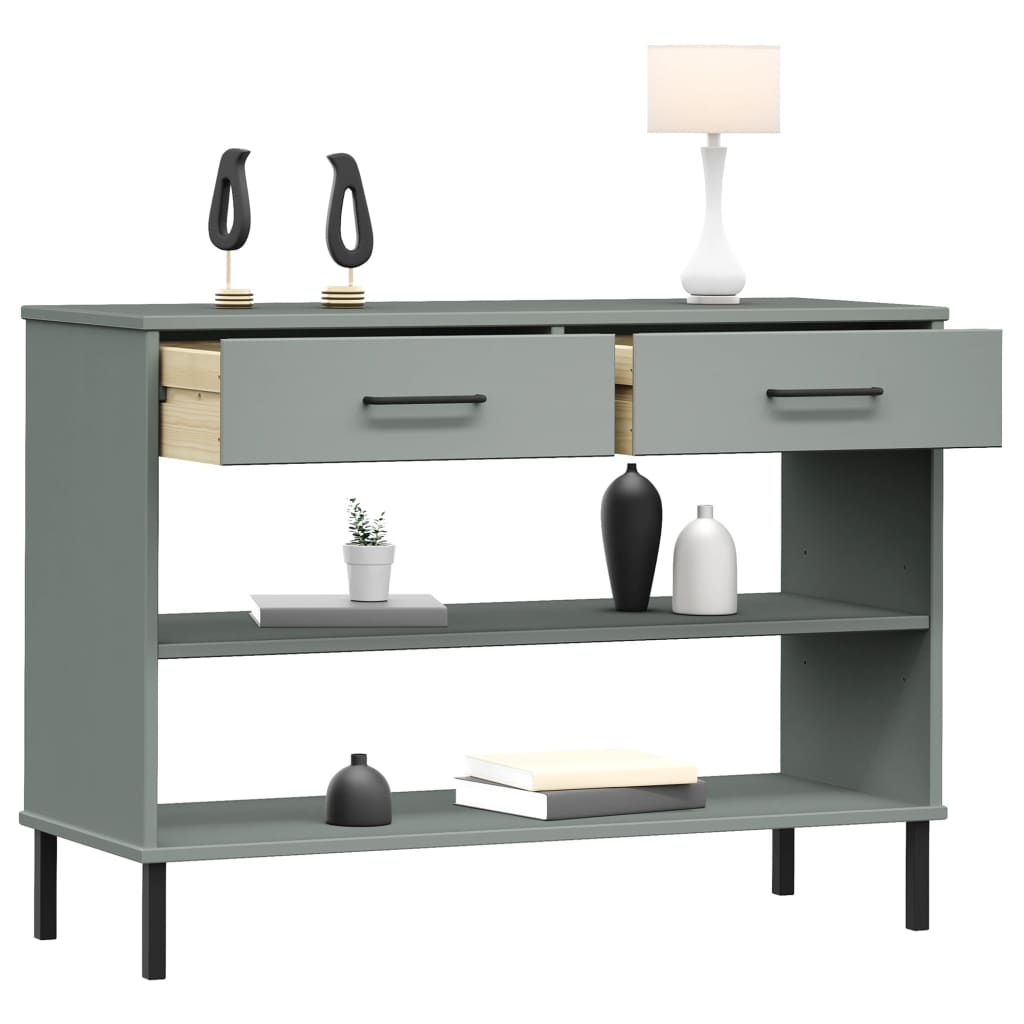 Armario Consola Patas De Metal Madera Maciza Pino Gris Oslo_1