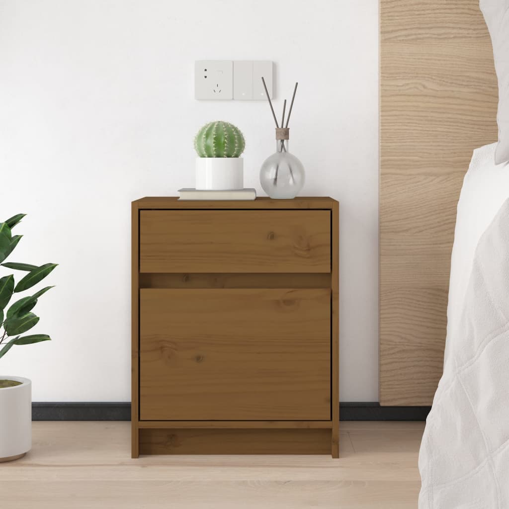 Mesitas Noche 2 Uds Madera Maciza Pino Marrón Miel 40x31x50 Cm_1