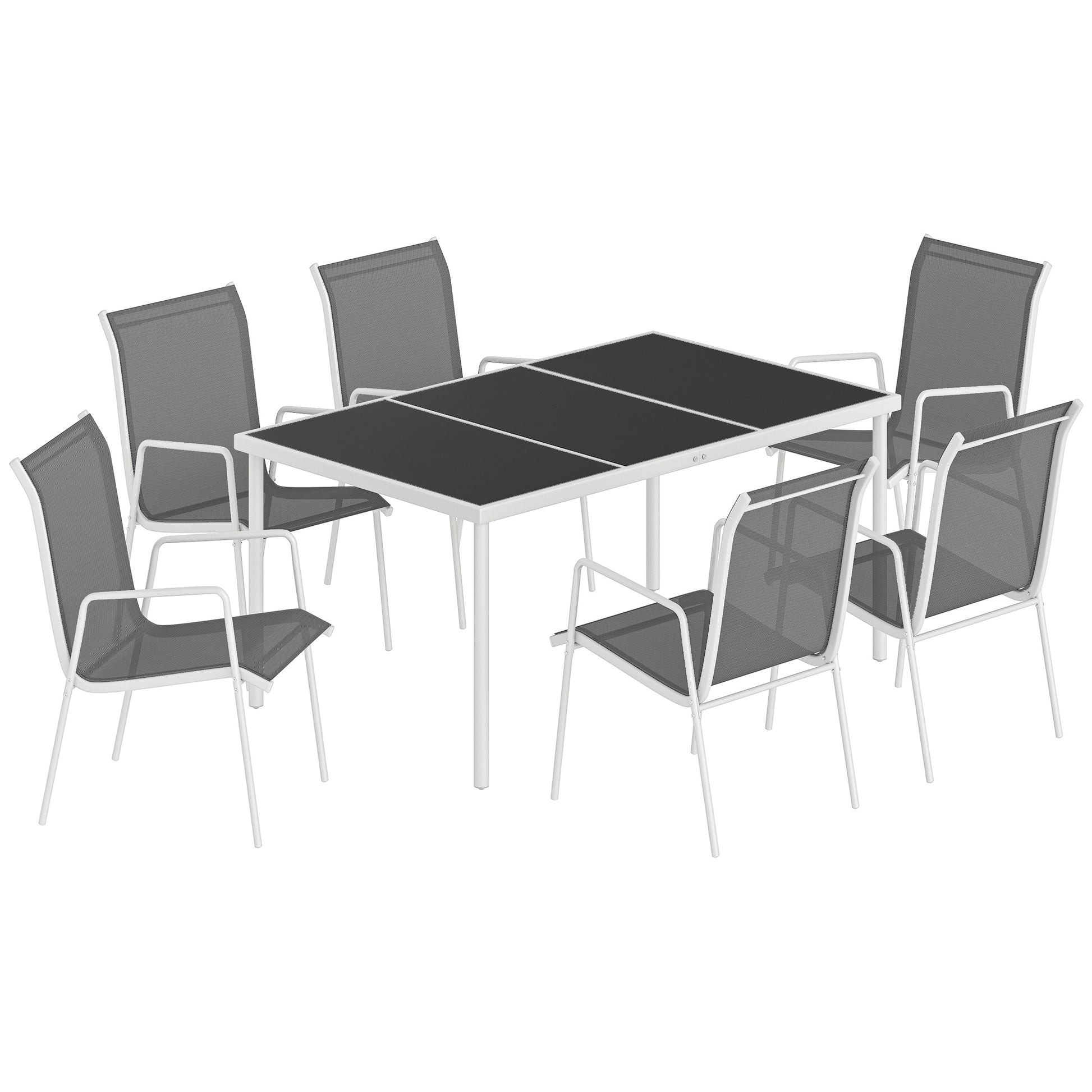 Outsunny Conjunto De Mesa Y Sillas Jardín De 7 Piezas Con Sillas Transpirables_0