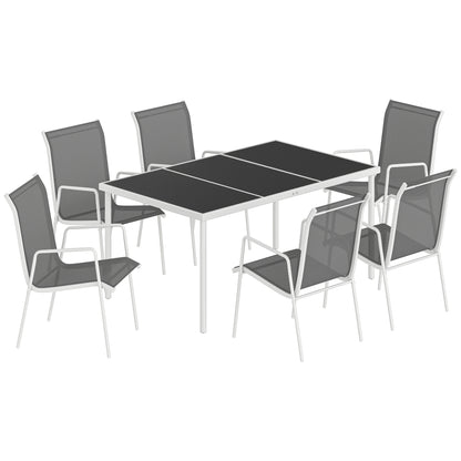 Outsunny Conjunto De Mesa Y Sillas Jardín De 7 Piezas Con Sillas Transpirables_0