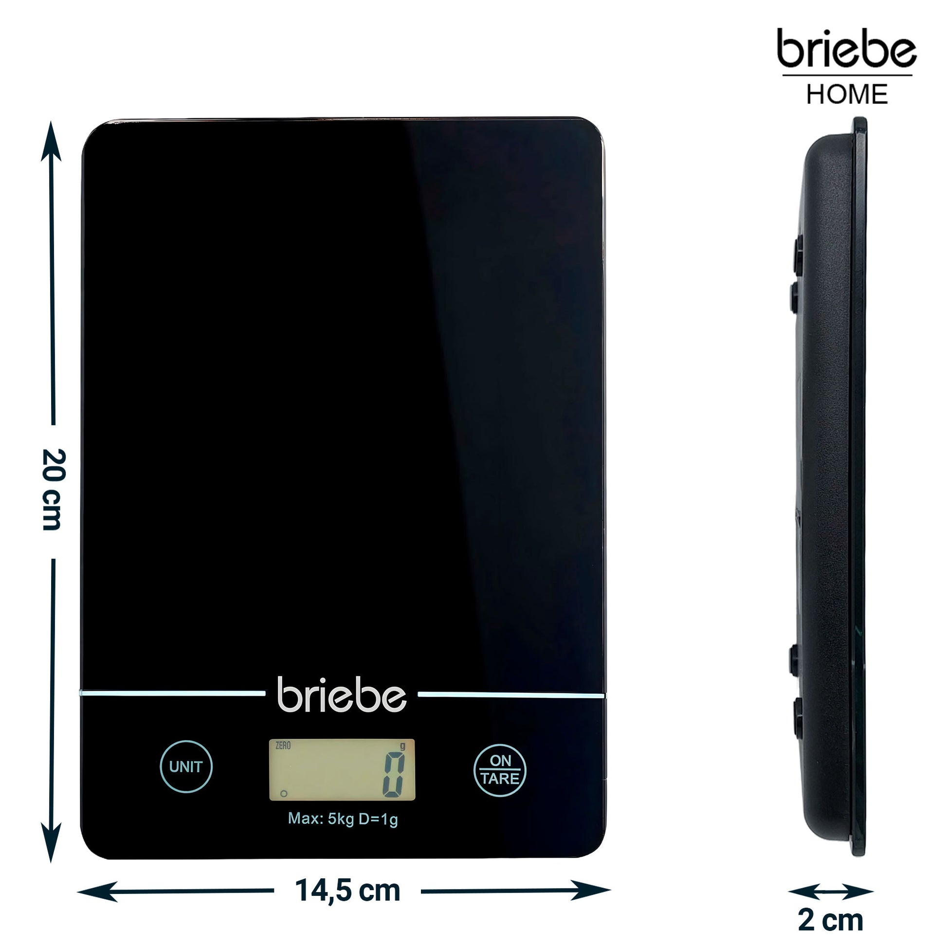Báscula Cocina Digital Balanza Alta Precisión, Peso Comida Hasta 5kg Graduación 1g Función Tara, Briebe, Kw1163, Negro_2