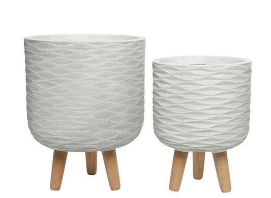 Macetero De Fibra Blanco Con Patas 22 Cm