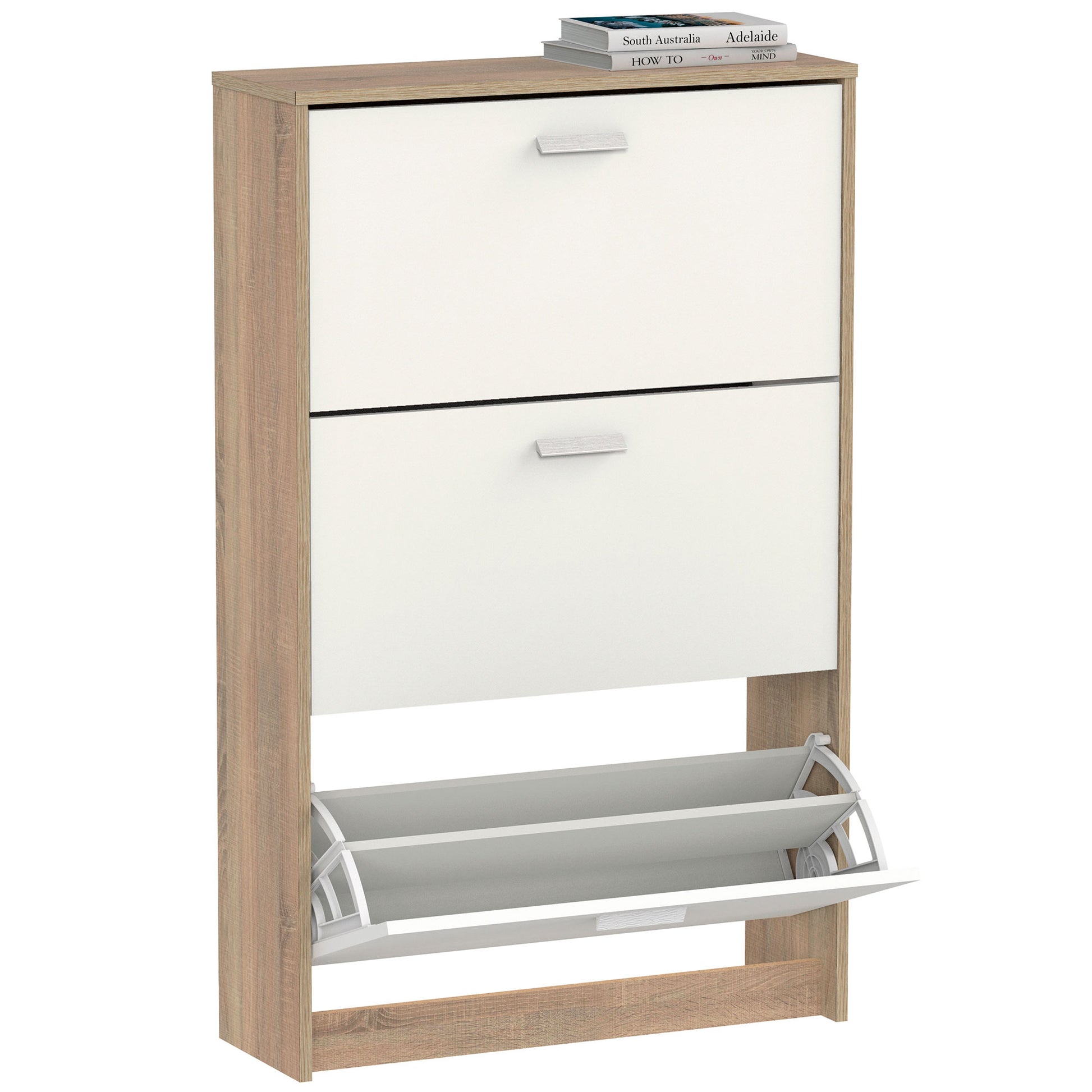 Zapatero Entrada Recibidor, Mueble Auxiliar Estrecho Zapatos, 3 Puertas, Madera 119,5x74x25 Cm, Briebe, Nova, Blanco_3