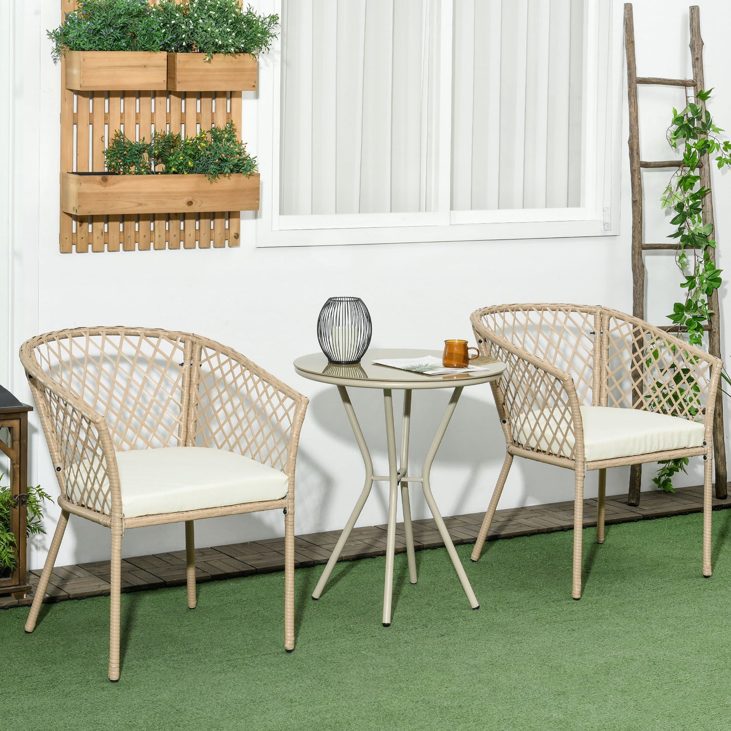 Outsunny Conjunto De Mesa Y 2 Sillas De Jardín De 3 Piezas Caqui_1