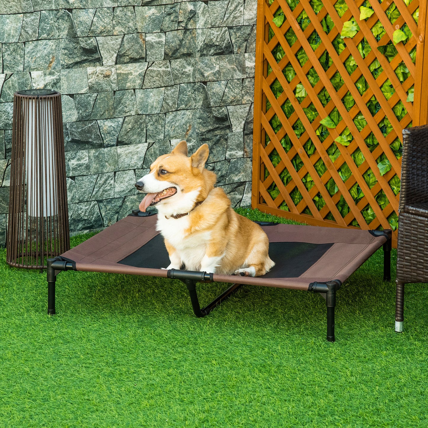 Pawhut Cama Elevada Para Perros Interior Y Exterior 92x76x18 Cm Café_1