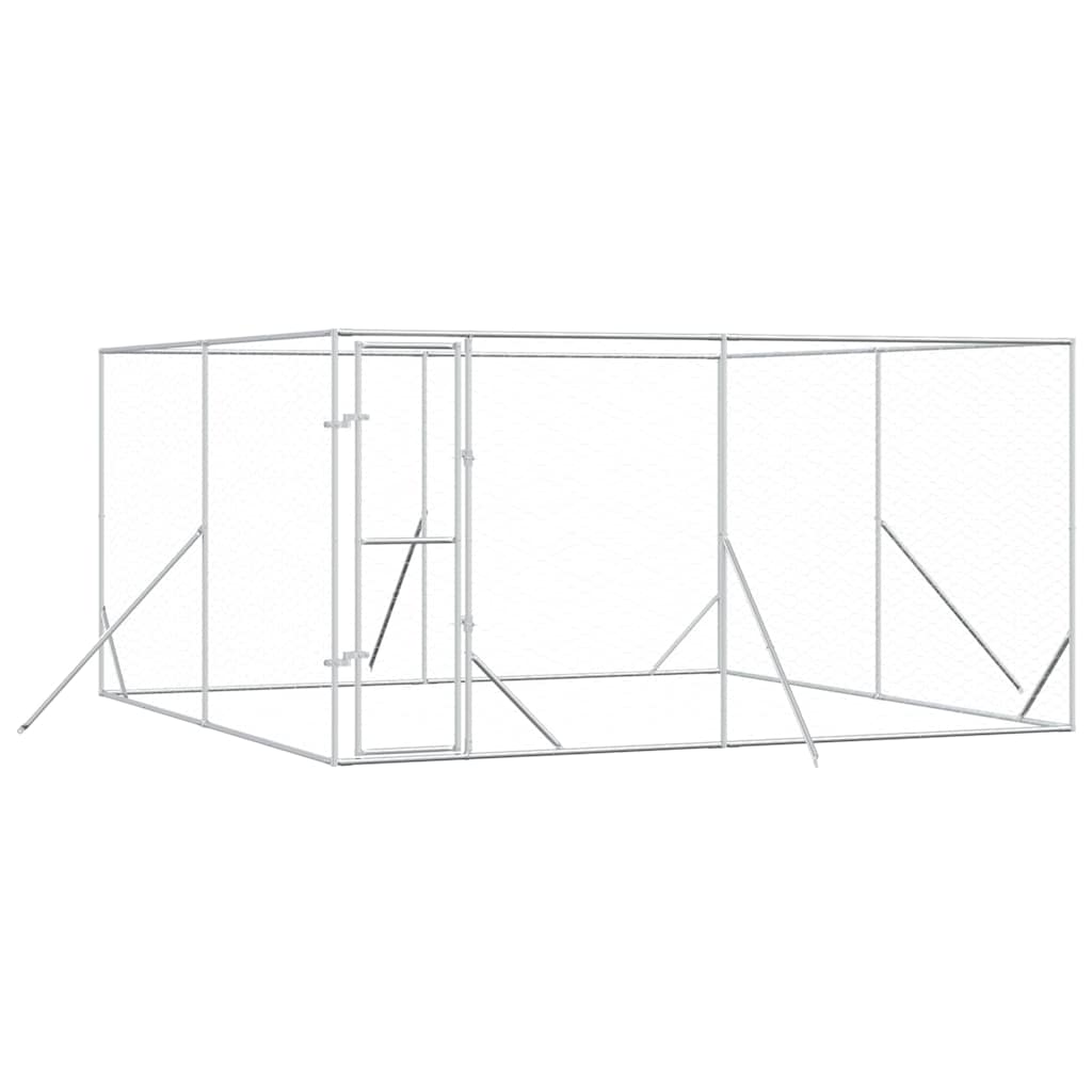 Perrera De Exterior Acero Galvanizado Plateado 4x4x2 M_0