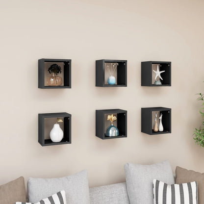 Estantes Cubo De Pared 6 Unidades Gris Brillo 22x15x22 Cm / Vetonek_0