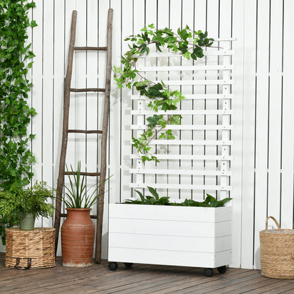 Jardinera Con Enrejado De Madera Ruedas Outsunny 76x30x155cm Blanco_1