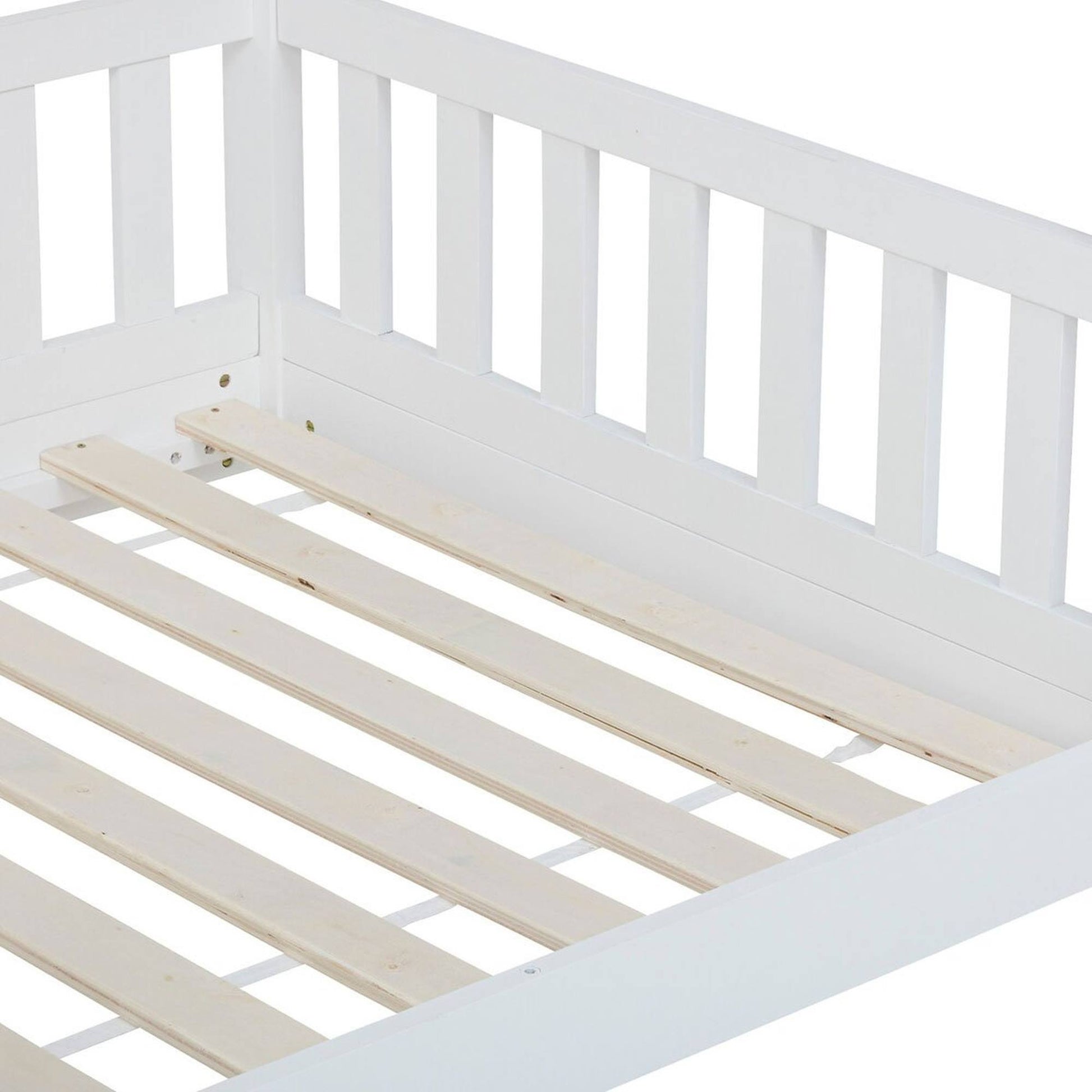 Cama Infantil Modelo Cabaña De Pino Lacada En Blanco 90x190cm