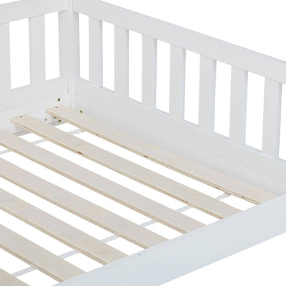Cama Infantil Modelo Cabaña De Pino Lacada En Blanco 90x190cm_3