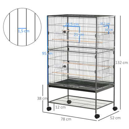 Pawhut Jaula Para Pájaros Con Ruedas 78x52x132 Cm Con Bandeja Extraíble Puertas_2