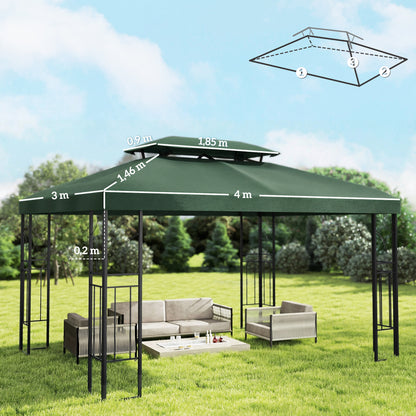 Outsunny Techo De Repuesto Para Cenador 4x3 M Con Techo Doble Anti-uv Verde_2