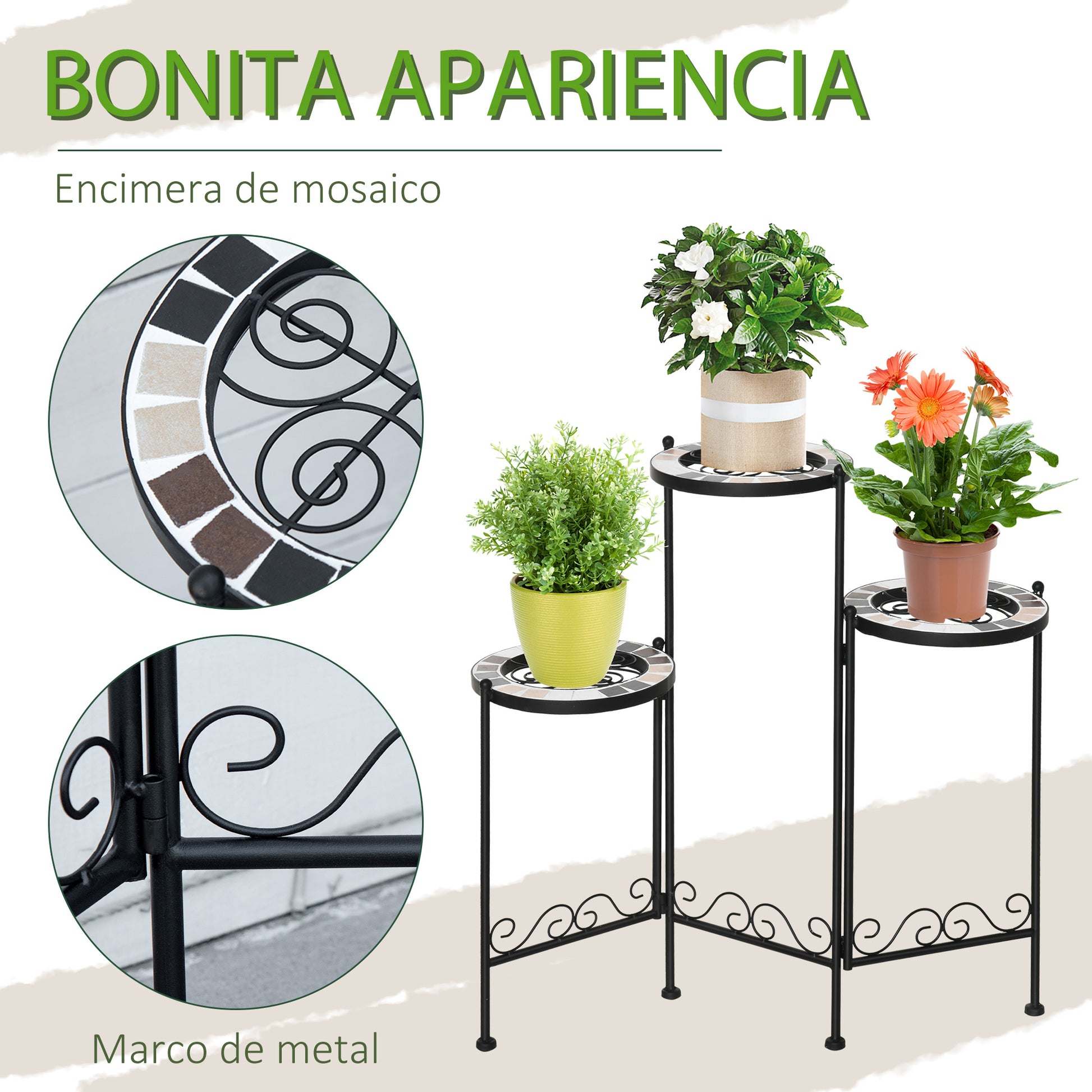 Outsunny Soporte Metal Para Plantas Mecetas Plegable Con 3 Estantes 60x22x65 Cm_5