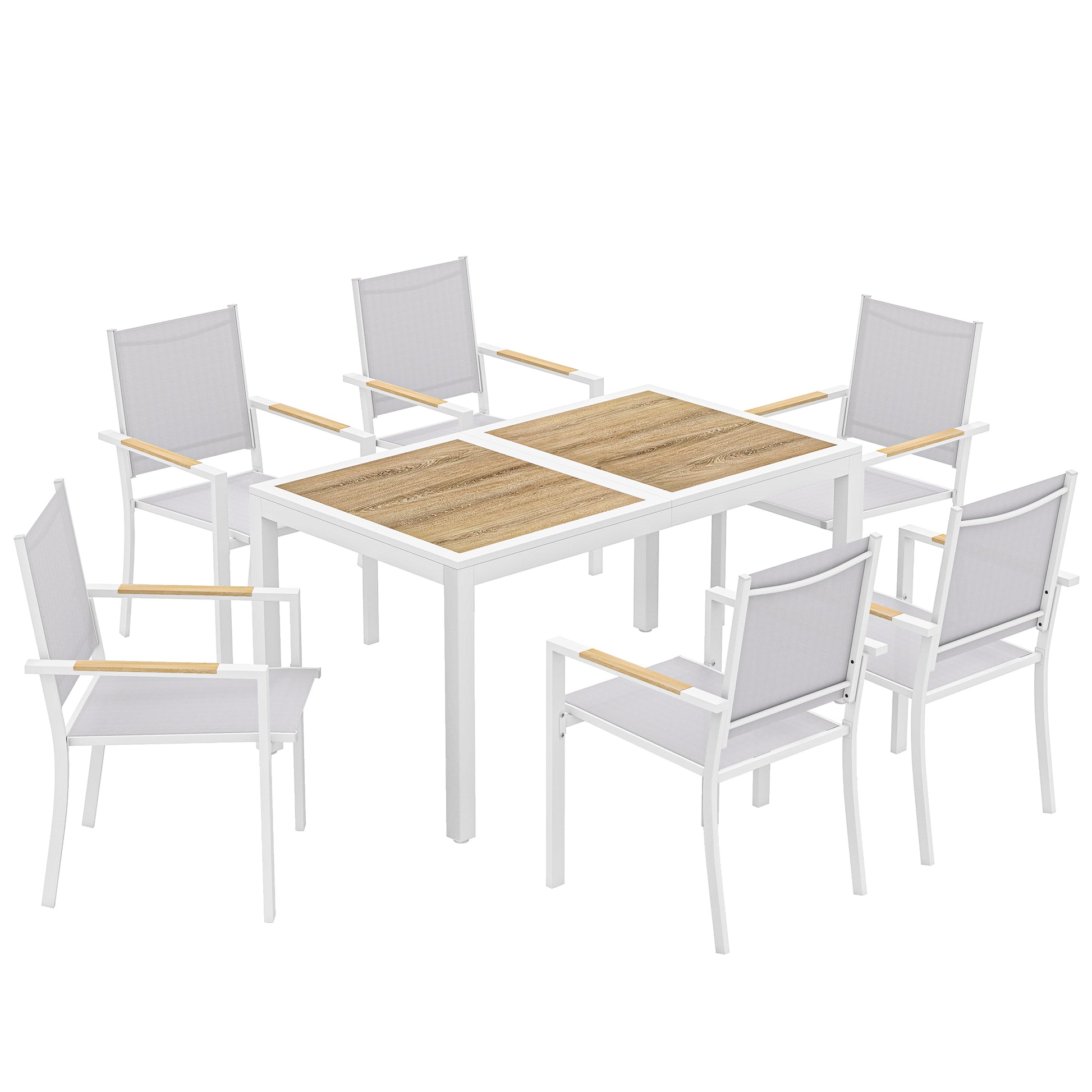 Outsunny Conjunto De Mesa Y Sillas Jardín De 7 Piezas Con Sillas Transpirables_0