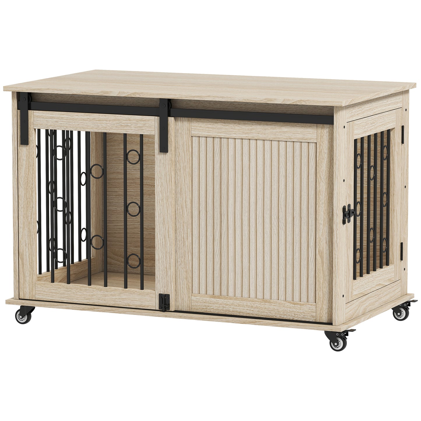 Pawhut Jaula Para Perros Mesa Auxiliar Con 2 Puertas Y Cierre 100x56x65 Cm Roble_0