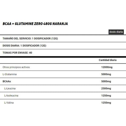 Bcaa + Glutamine Zero 480 Gr Naranja