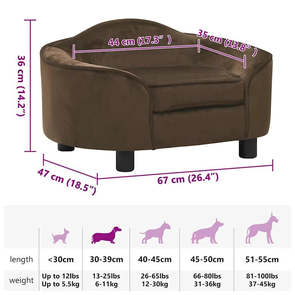 Vidaxl Sofá Para Perros Felpa Marrón 67x47x36 Cm_2