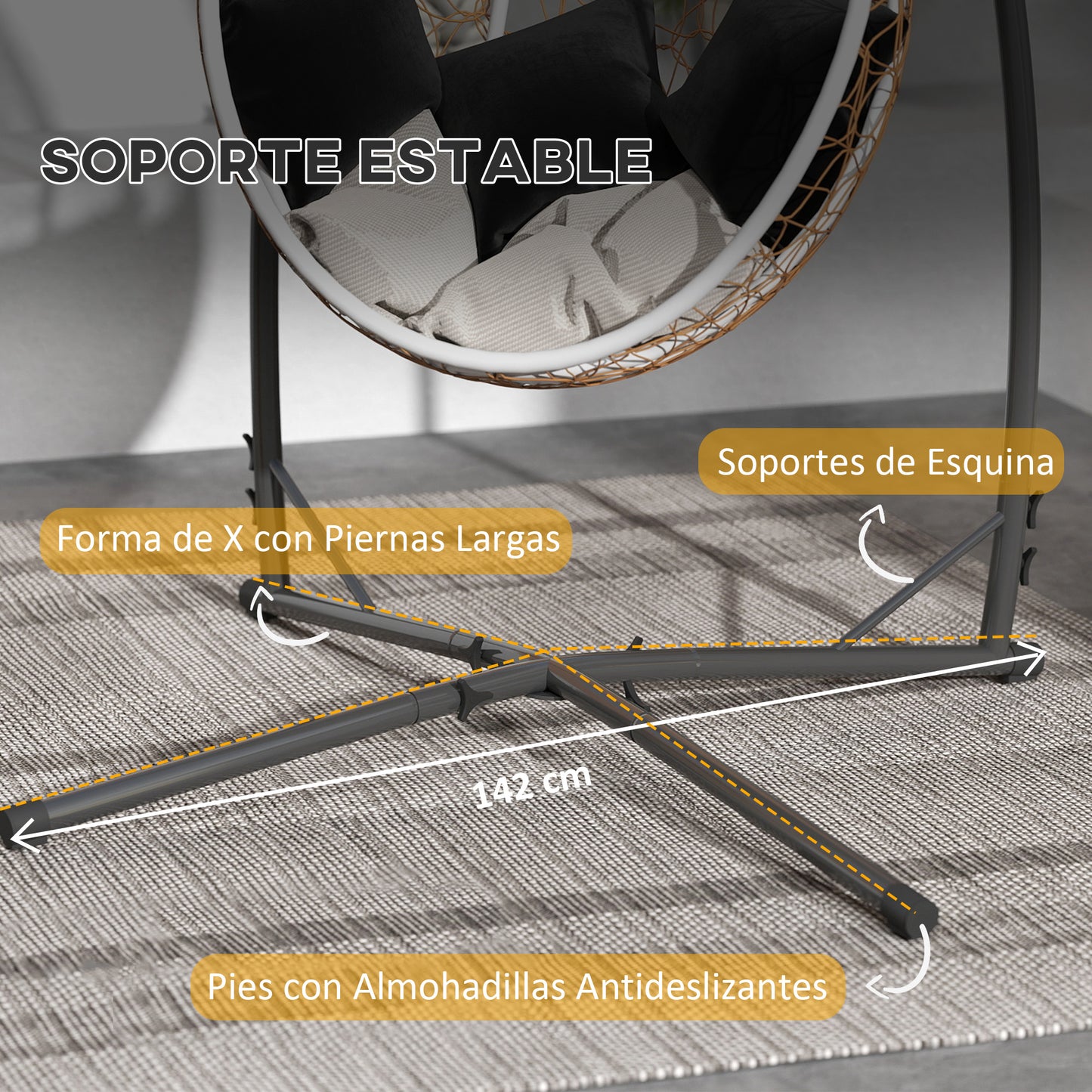 Outsunny Soporte Para Silla Colgante De Acero Con Base Establey Portavaso Negro_5