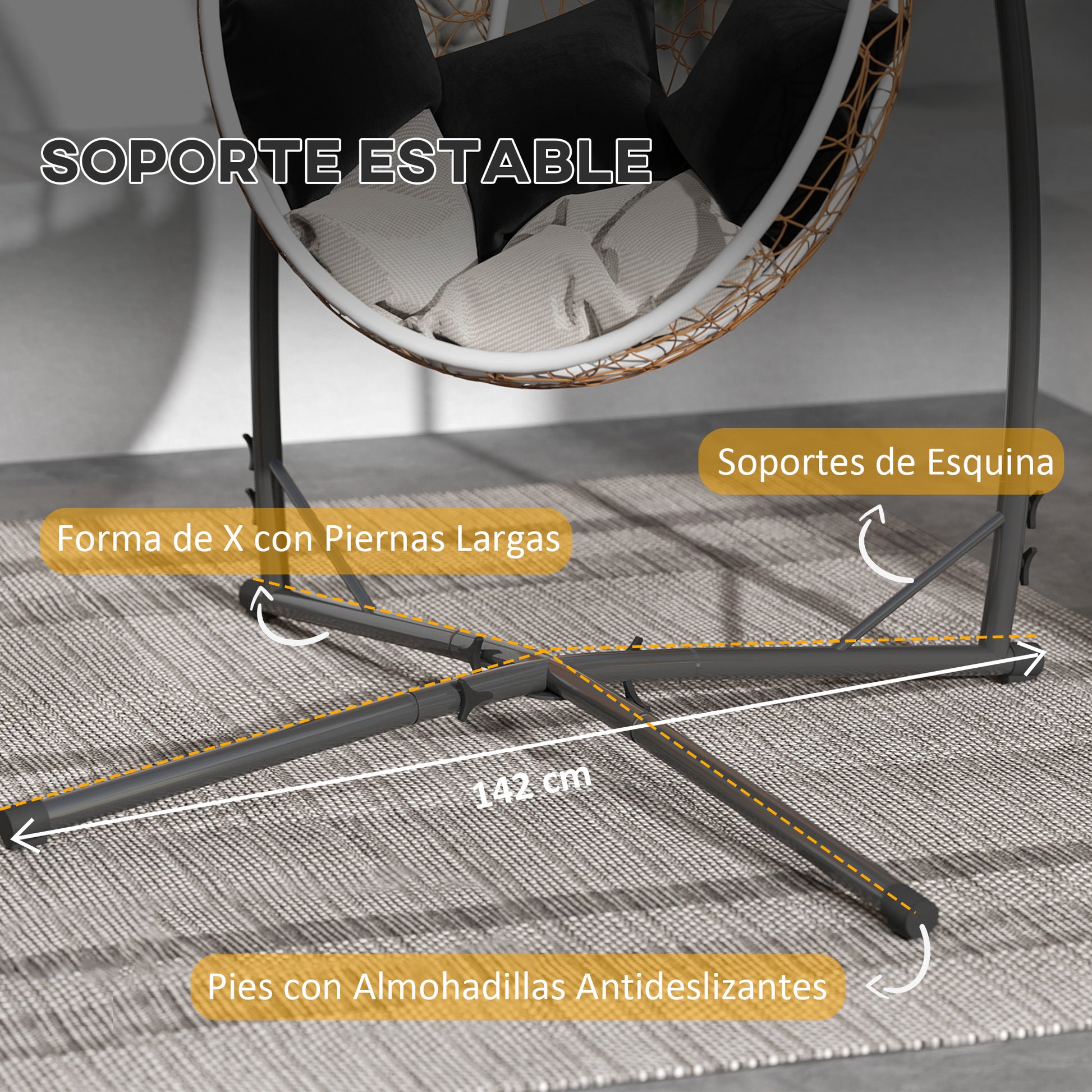 Outsunny Soporte Para Silla Colgante De Acero Con Base Establey Portavaso Negro_5