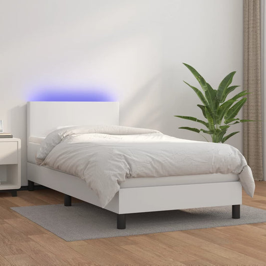 Cama Box Spring Y Colchón Led Cuero Sintético Blanco 80x200 Cm / Vetonek_0