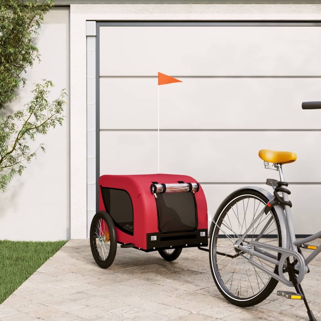Vidaxl Remolque De Bicicleta Mascotas Hierro Tela Oxford Rojo Negro_1