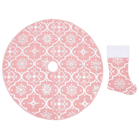 Vidaxl Falda Del Árbol De Navidad De Lujo Con Calcetín Tela Rosa 90 Cm_0