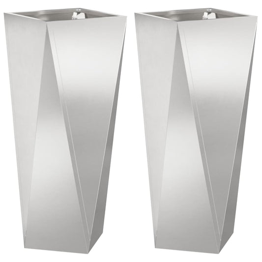 Jardinera 2 Pcs Plateado 30 X 30 X 75 Cm Acero Inoxidable_0