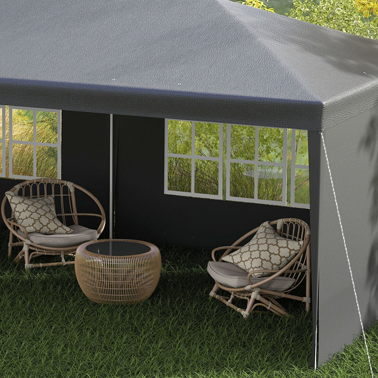 Outsunny Carpa De Jardín 6x3m Con 4 Paredes Laterales 2 Ventanas Visibles Gris_4
