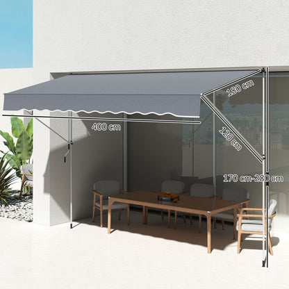 Outsunny Toldo Manual Retráctil Exterior 400x120x170-280 Cm Gris Oscuro_2