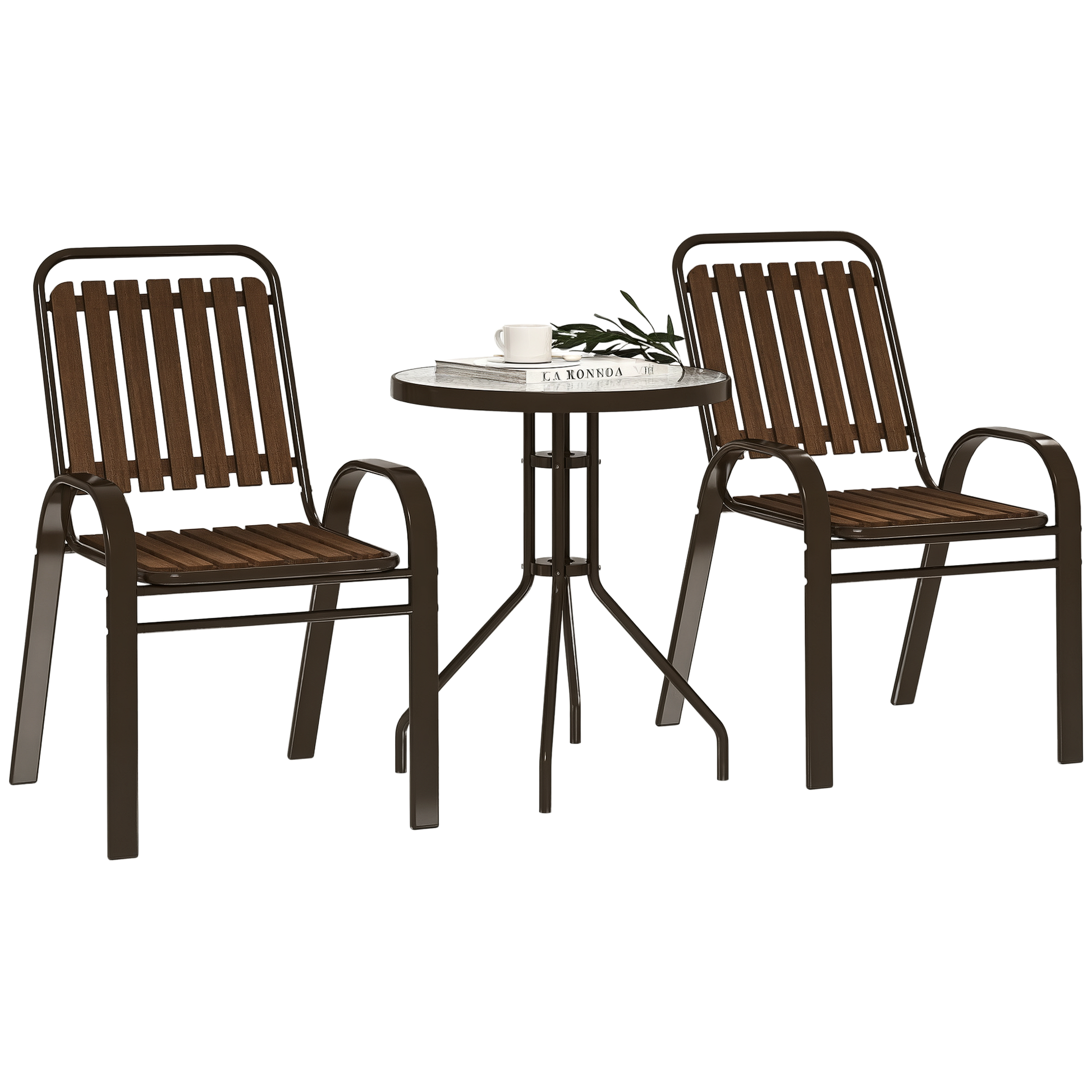Outsunny Conjunto Jardín Exterior De 3 Piezas Con 2 Sillas Apilables Y Mesa_0