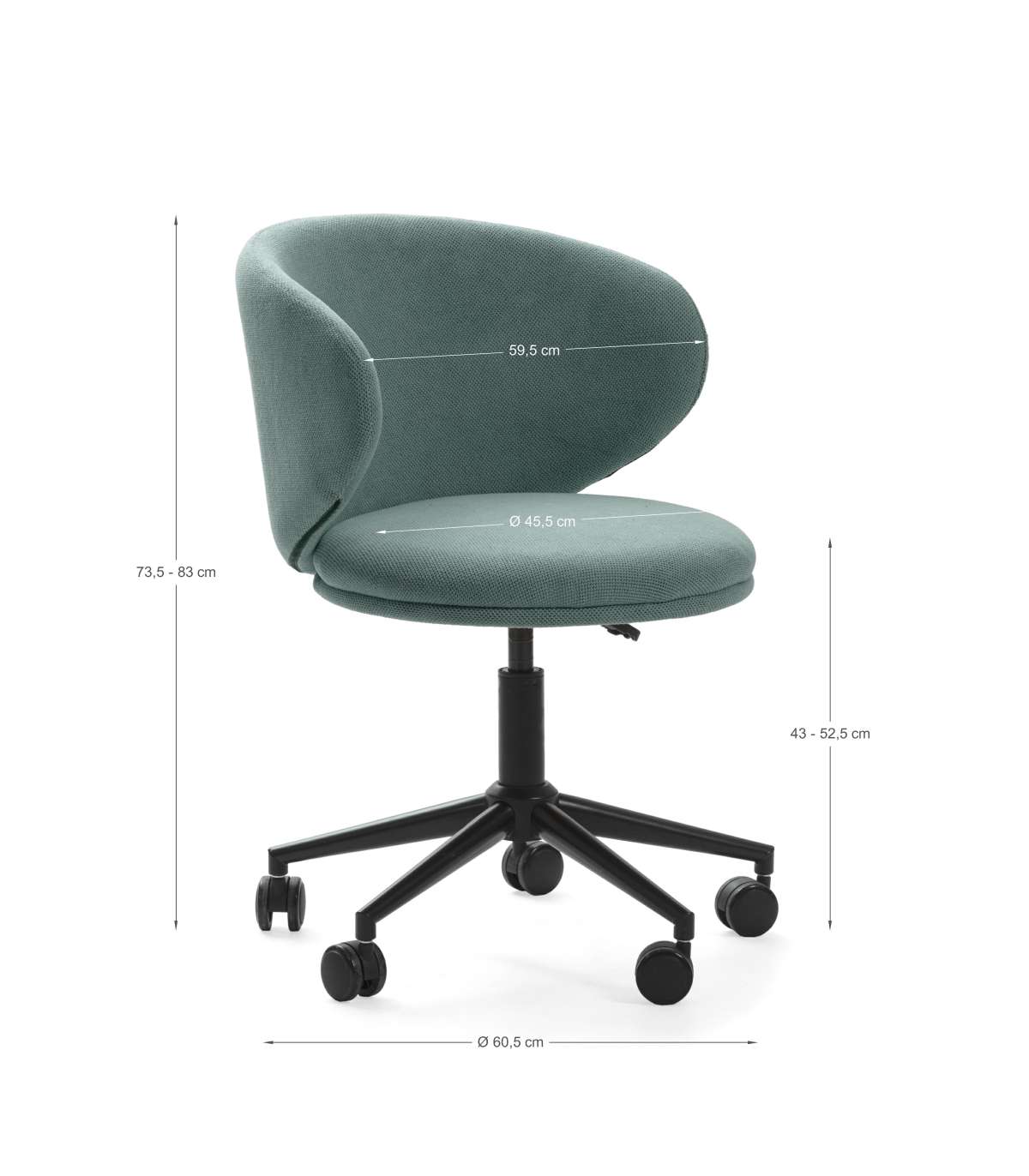Sillón Despacho Giratorio Elevable Rebeca Acabado Verde, 60.5m(ancho) 73.5/83cm(altura) 6_3