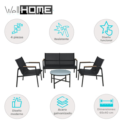 Well Home Conjunto De Muebles De Jardín De 4 Piezas De Diseño En Acero Galvanizado Y Vidrio Acabado De Mármol_1