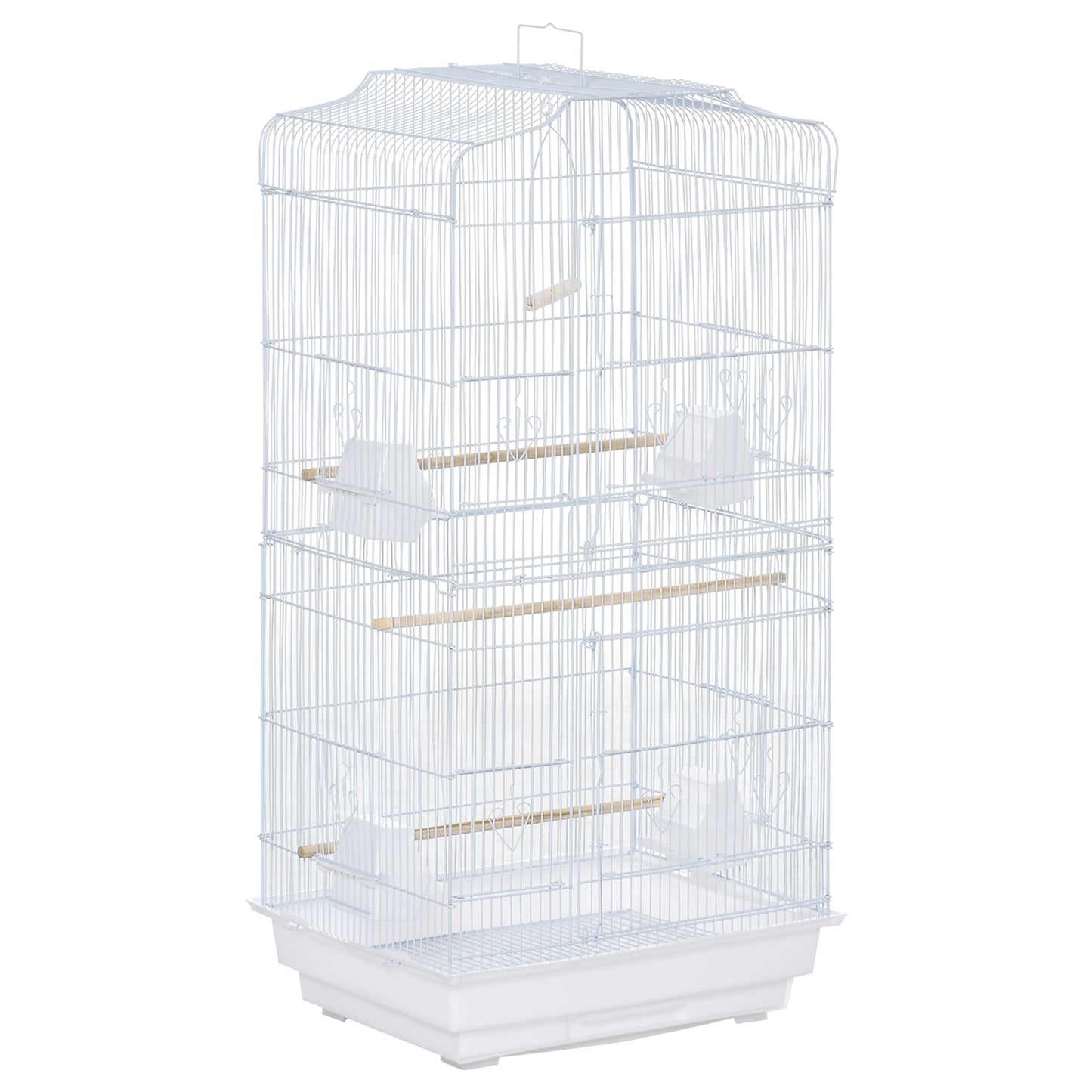 Pawhut Jaula Para Pájaros Con Puertas Comederos Y Bandeja 47,5x36x91 Cm Blanco_0