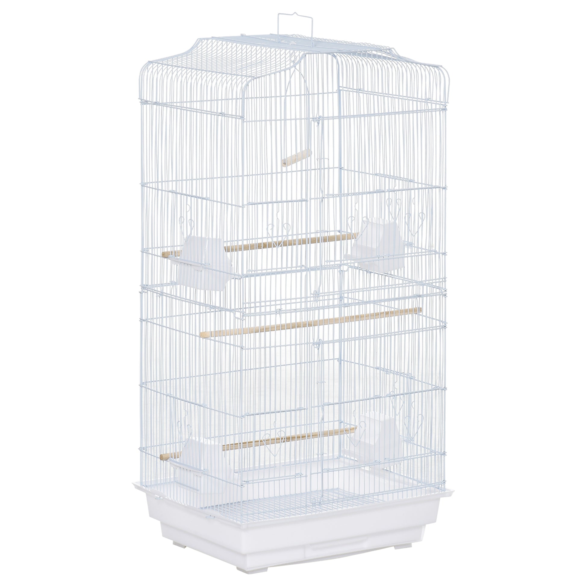 Pawhut Jaula Para Pájaros Con Puertas Comederos Y Bandeja 47,5x36x91 Cm Blanco_0