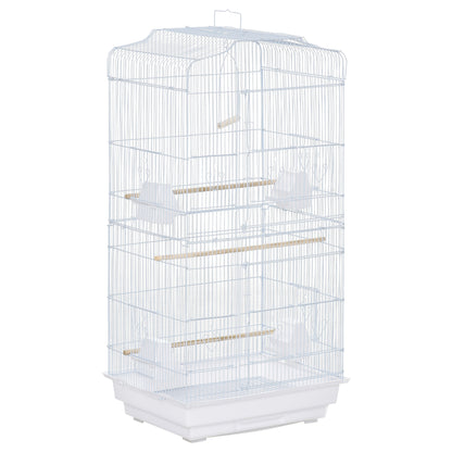 Pawhut Jaula Para Pájaros Con Puertas Comederos Y Bandeja 47,5x36x91 Cm Blanco_0