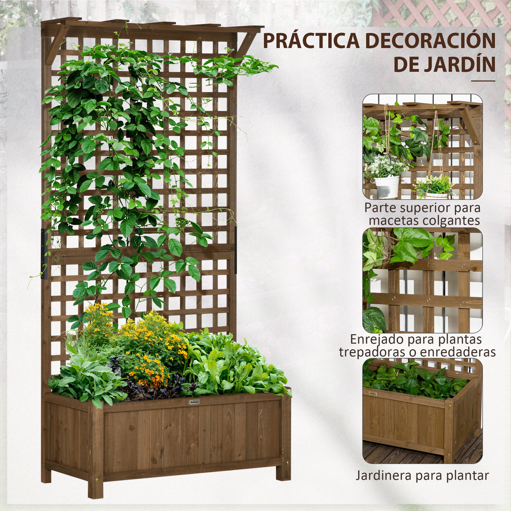 Outsunny Jardinera Con Enrejado De Madera Para Trepadora Plantas 90x45x183 Cm_3