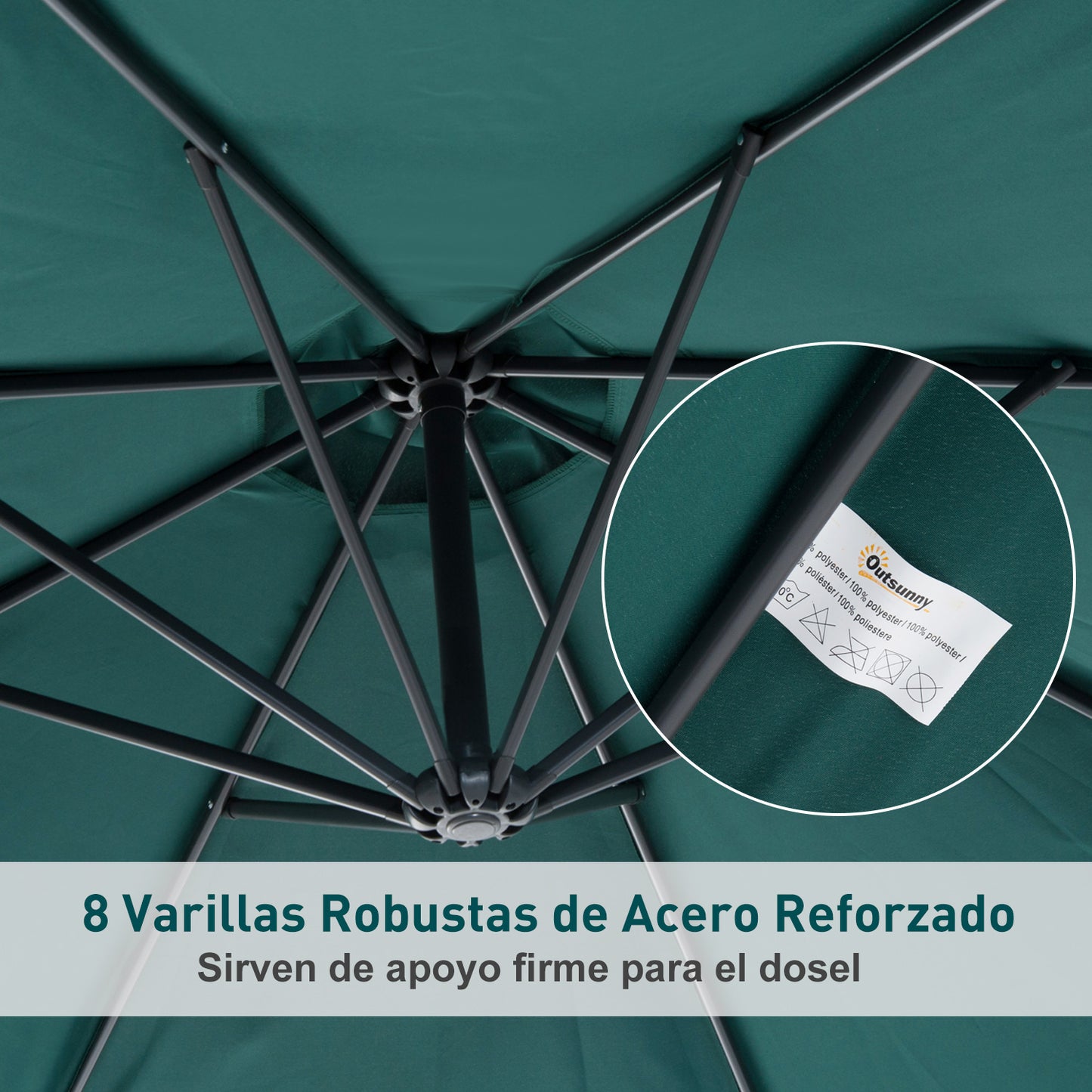 Outsunny Parasol De Jardín Grande Sombrilla Para Exterior Φ300x250cm Verde_5