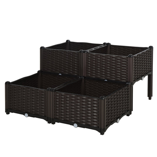 Outsunny 4 Jardineras De Exterior Combinación Libre 40x40x26/44 Cm Marrón_0