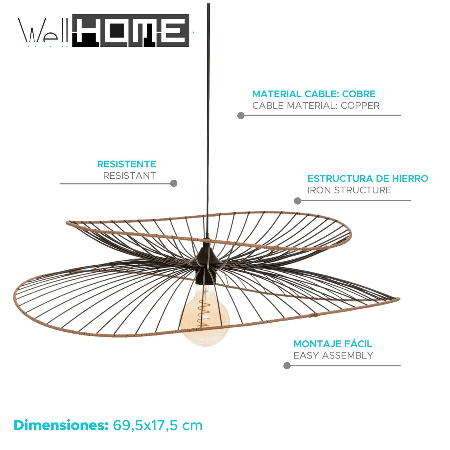 Well Home Lámpara De Suspensión 'alara' Metal Negro Ø69,5x17,5cm_1