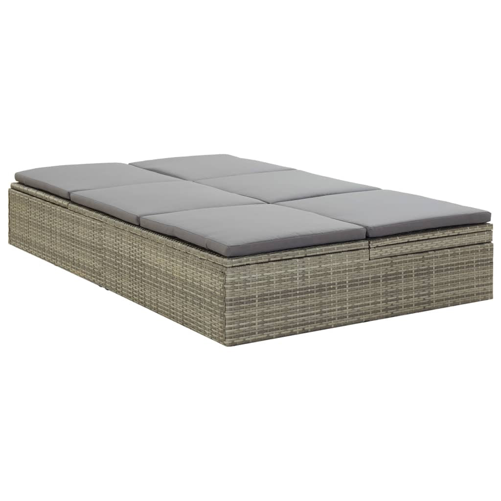 Vidaxl Tumbona Convertible Con Cojín De Ratán Sintético Gris_4