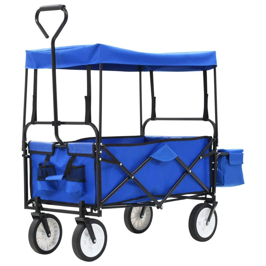 Carrito De Mano Plegable De Acero Con Capota Azul_1