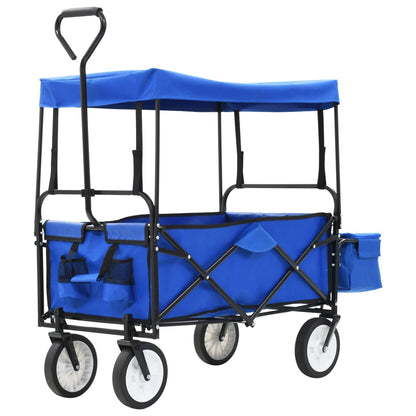 Carrito De Mano Plegable De Acero Con Capota Azul_1
