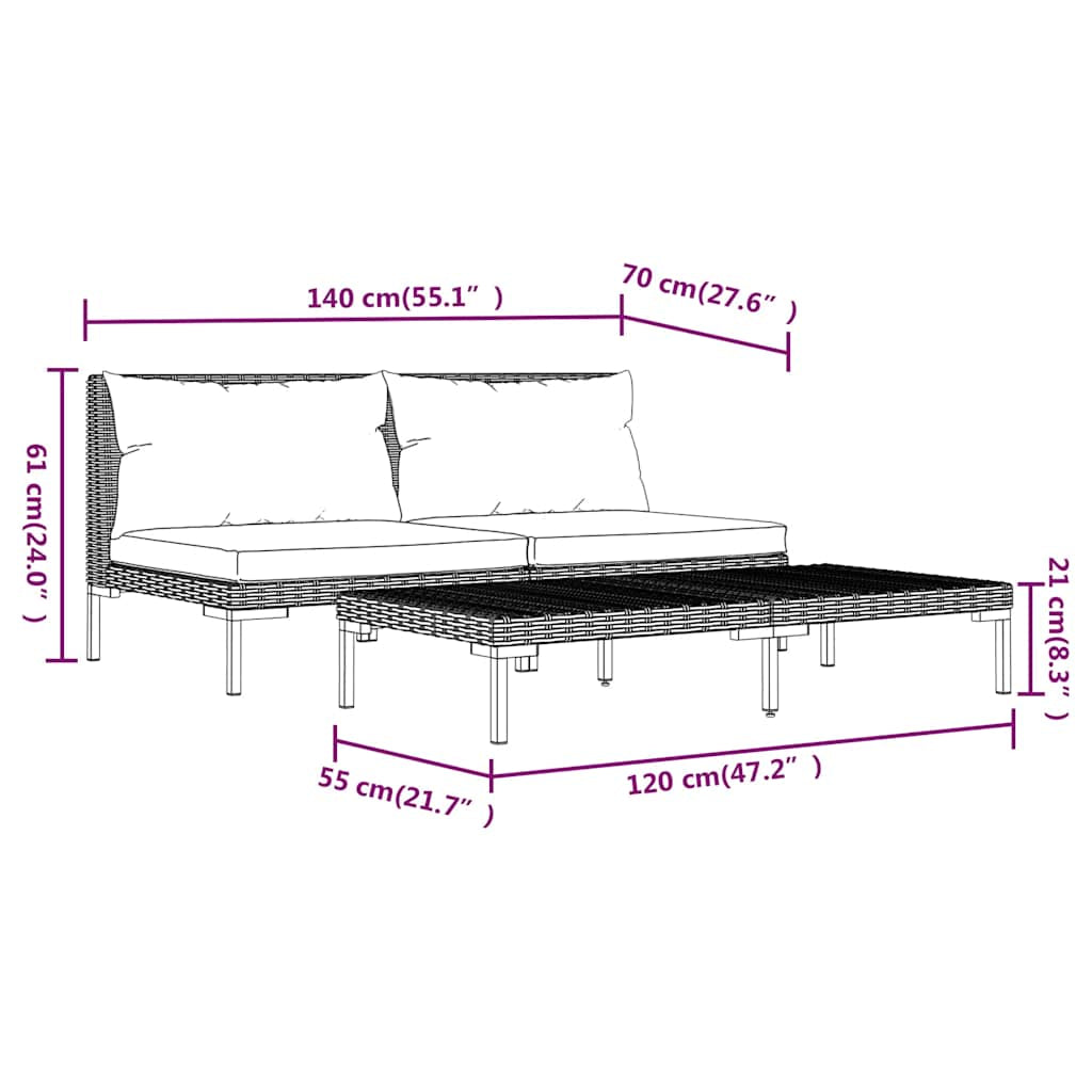 Vidaxl Muebles Jardín 3 Pzas Ratán Sintético Semicircular Gris Oscuro_2
